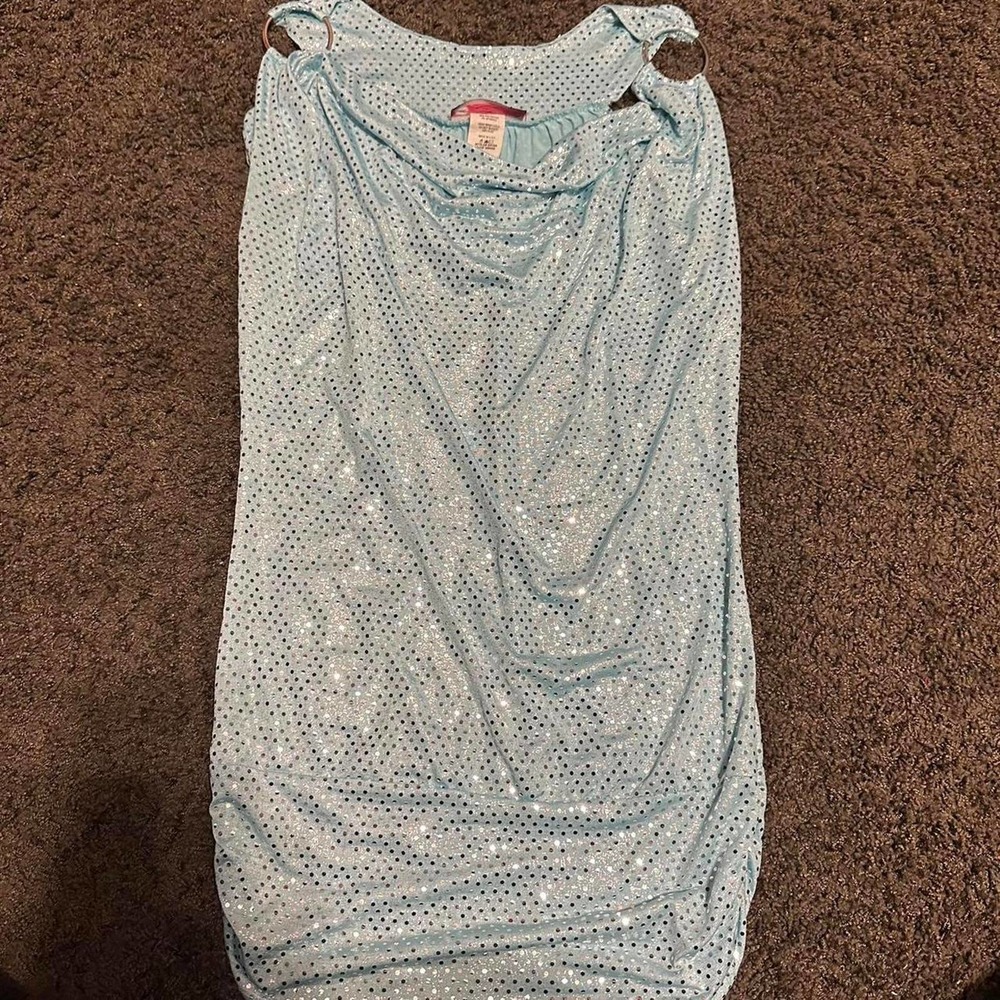 Y2K Sequin Tank Top BodyC Brand Small Blue Silver 2000s Club Summer Tank